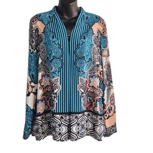 Dana Buchnan Women's Top Blouse Blue Floral V-Neck Size L